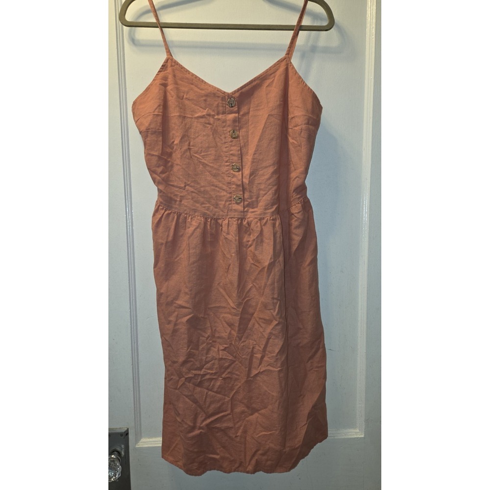 Esmara Blush Pink Tank Top Dress Peplum Waist Button Front Smocked Summer 10